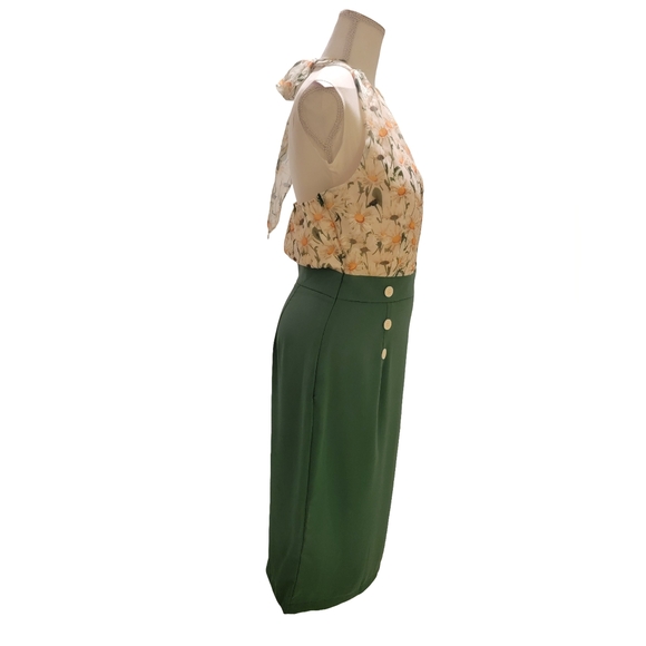 60s/70s Vintage Inspired Retro Stage Size 2XL Green Floral Halter Midi Dress - Picture 4 of 10
